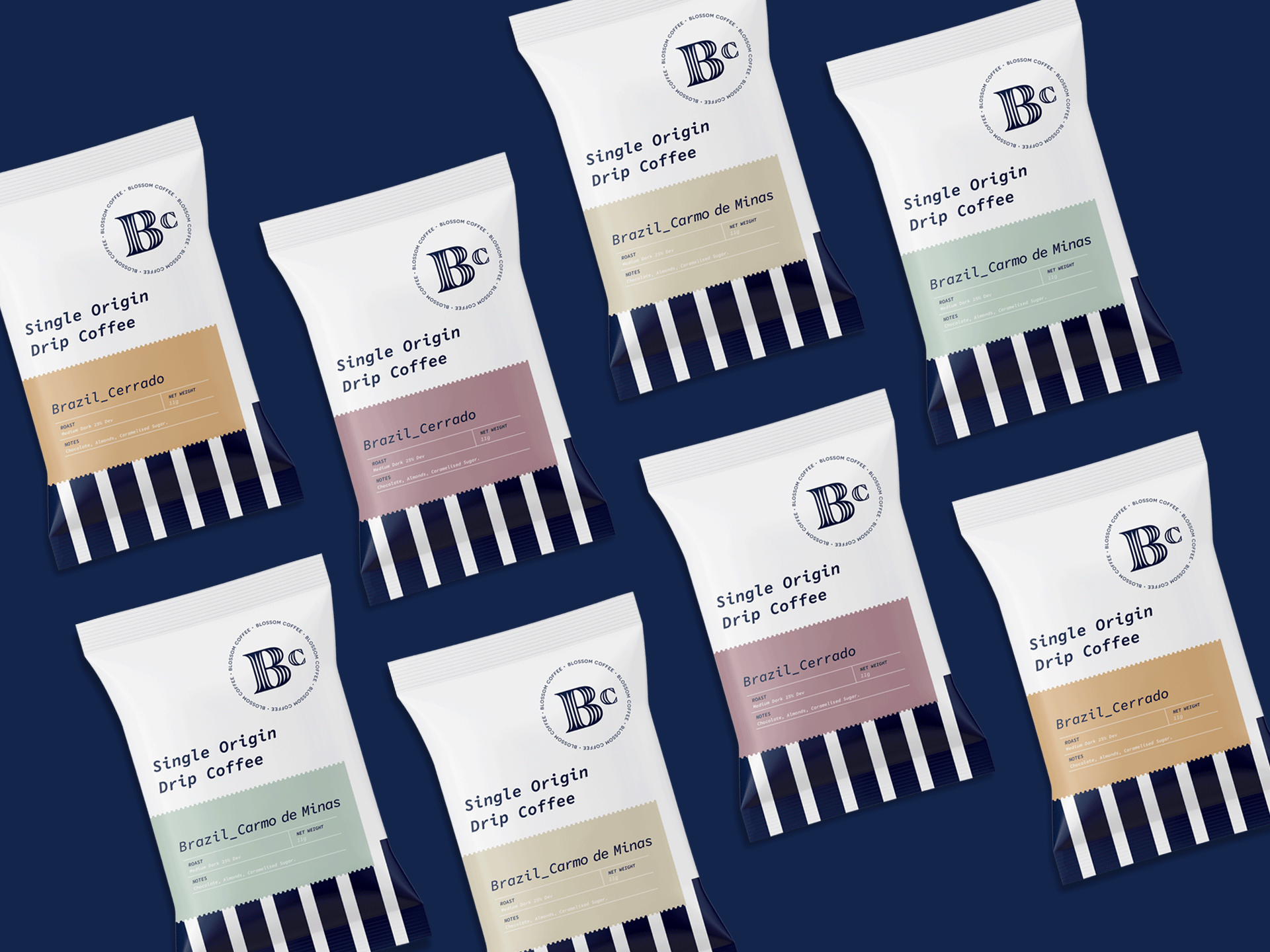 Elegant Coffee Branding and Packaging Design for Blossom Coffee bag brand design brand identity branding coffee packaging coffee pouch design graphic design logo packaging pouch