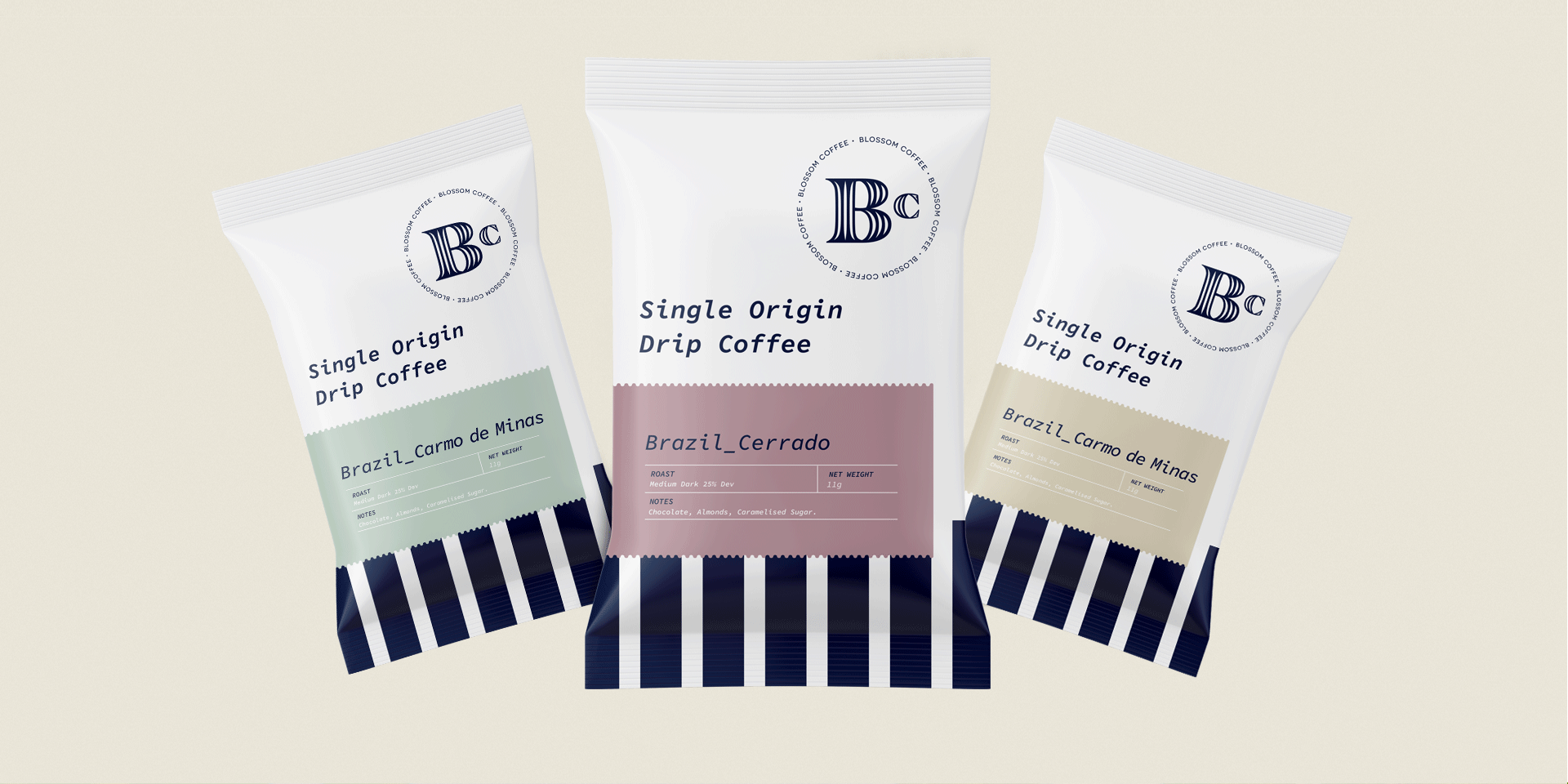 Elegant Coffee Branding and Packaging Design for Blossom Coffee bag brand design brand identity branding coffee label coffee pouch design flavors graphic design logo packaging