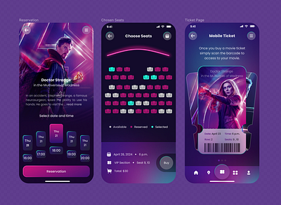 Prompt: Seat Reservation App for Movie Theatre ui