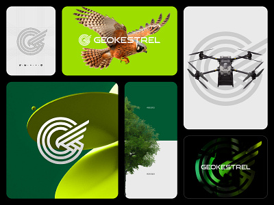 GeoKestrel Logo and Visual Branding abstract branding design drone forest geo graphic design green green logo grid kestrel logo modern logo ui vector