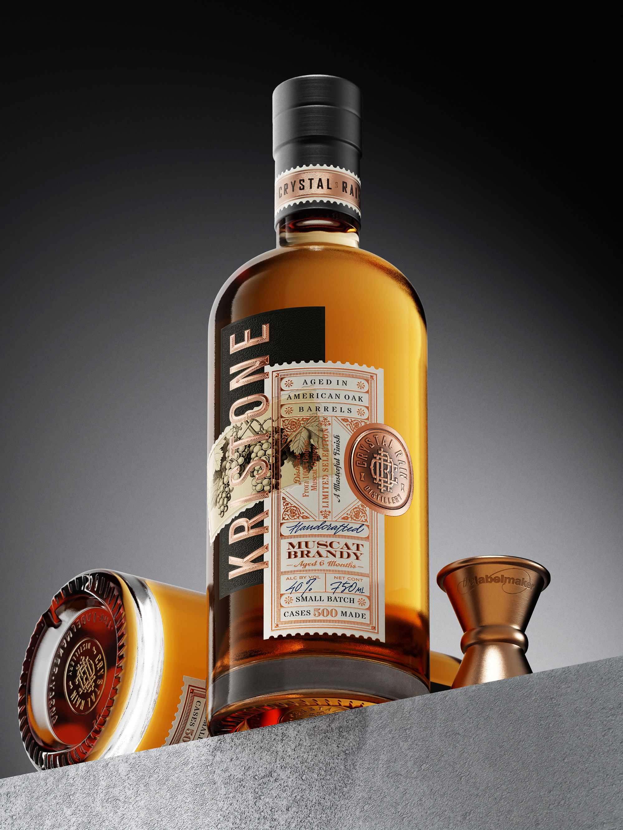 Kristone Kraft Brandy label design best wine label crystal rain distillery embossed label fused label design grape brandy label jordan jelev kristone label art product design spirits branding spirits design spirits label design the labelmaker