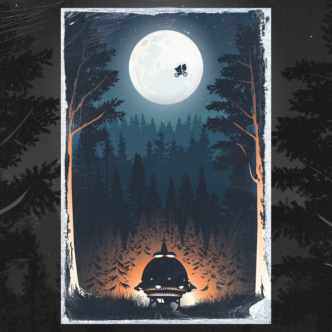 E.T. Movie Poster alien e.t. et forrest illustration moon movie poster spaceship vector