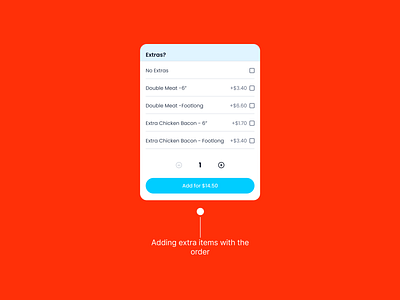 UI Card for Adding extra items to cart app design figma food delivery mobile app mobility uber ui ui design ui kit uiux ux ux design