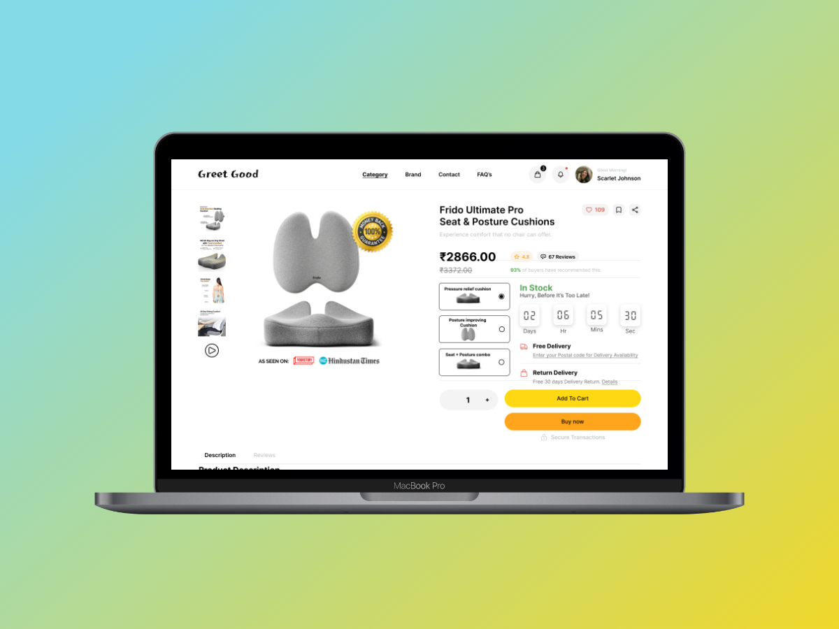 Example of Ecommerce Product page Redesign