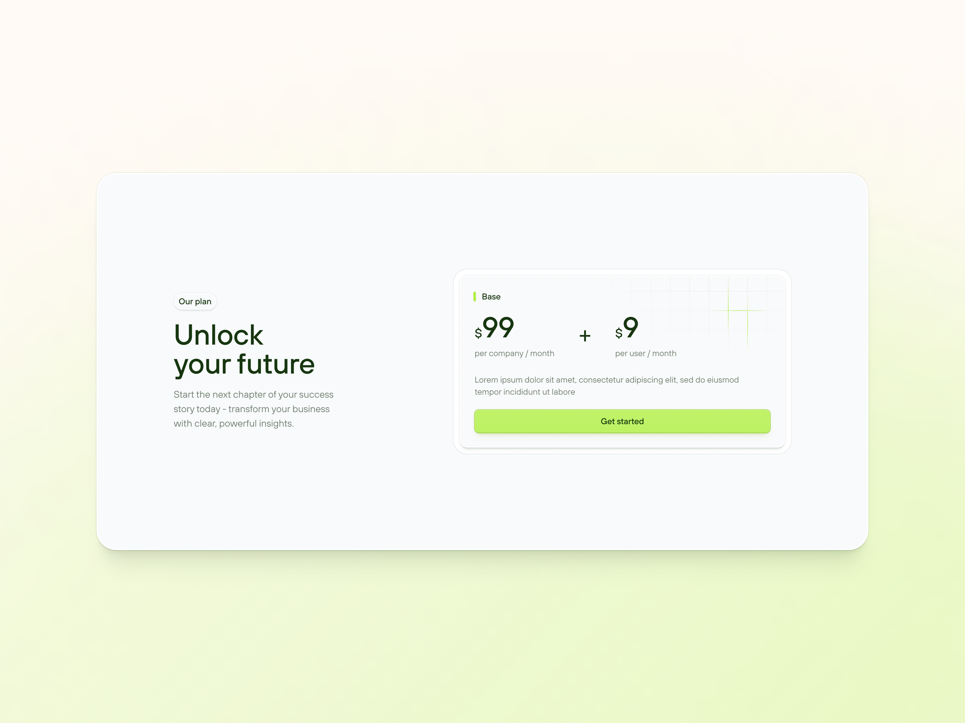 🎫plan card clean green plan price pricing section subscription ui