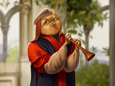 Cat is a bard artwork cat chara character character design game design illustration medieval musi musician