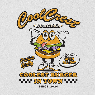 CoolCrest Burgers Mascot branding character design design graphic design illustration illustrator logo ui vector