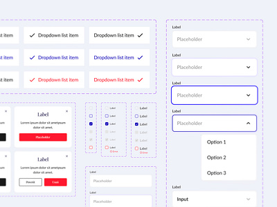 Snippets of a Design System animation button design system dropdown field input text ui