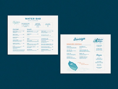 Water Bar Menu art direction branding cocktail bar design graphic design illustration layout logo menu menu design oyster bar restaurant branding restaurant design typography