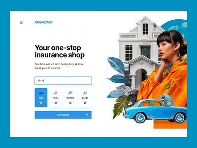 Insurance Page blue car clean graphic home house insurance modern navigation orange ui ux visual design