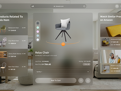 Amazon Marketplace Shopping (Product Details) - Vision OS 3d animation app ui apps design ar cover design figma interaction design motion graphics ui ux visonos vr