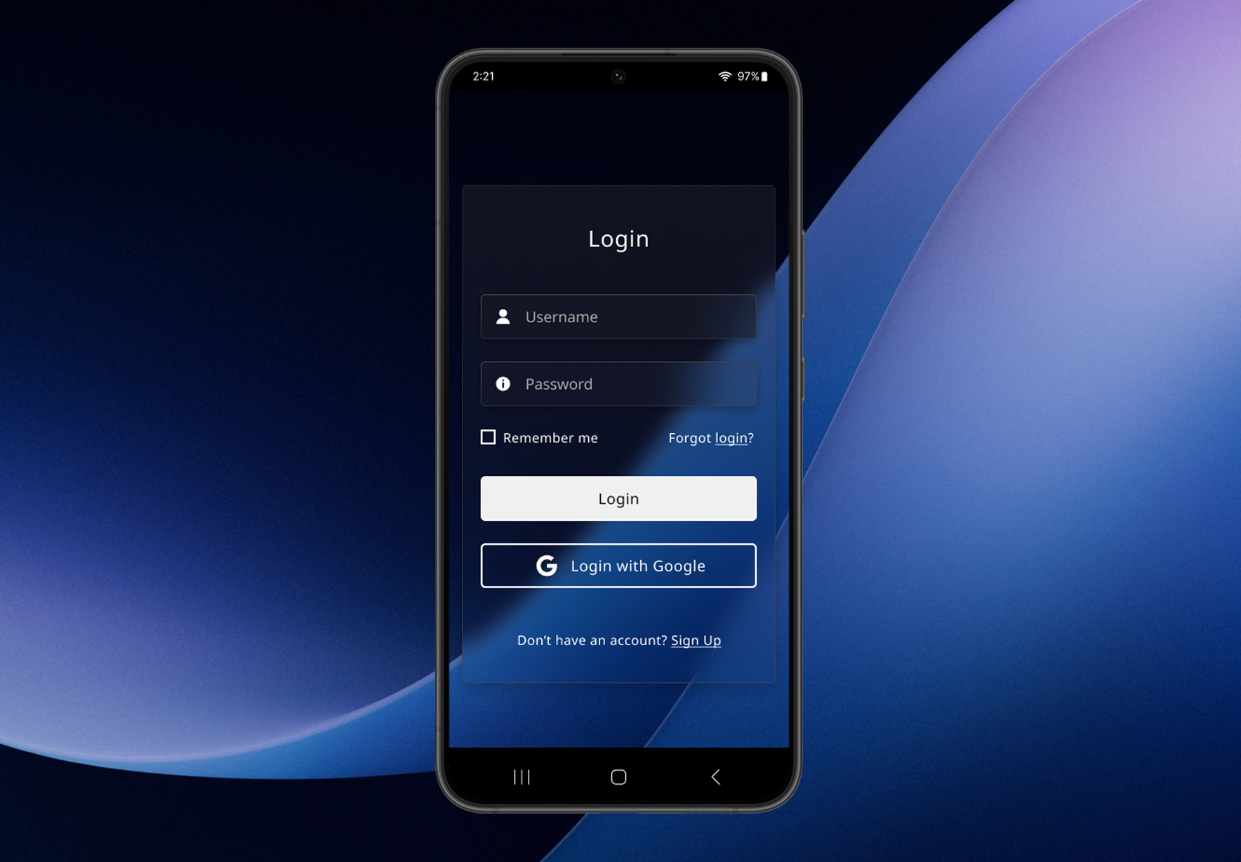 Mobile Login Page - Glassmorphism app app design dark mode form form design glassmorphism login login form login screen mobile app mobile design sign in ui user experience user interface ux
