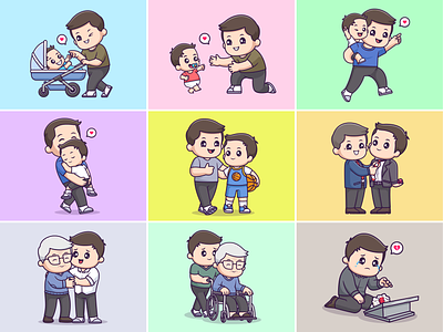 Dad's Love🧑🏻👶🏻 adult baby bonding character cute family father hug icon illustration kids logo love memory phase relationship son working