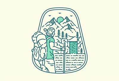Nature Adventure Backpacker 3 adventure apparel backpacker camping hiking holiday illustration line art mountain national park nature outdoors summer travel trip vacation wanderlust wild wilderness wildlife