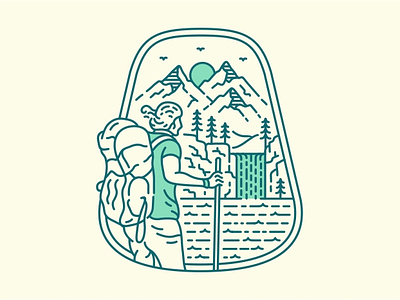 Nature Adventure Backpacker 3 adventure apparel backpacker camping hiking holiday illustration line art mountain national park nature outdoors summer travel trip vacation wanderlust wild wilderness wildlife