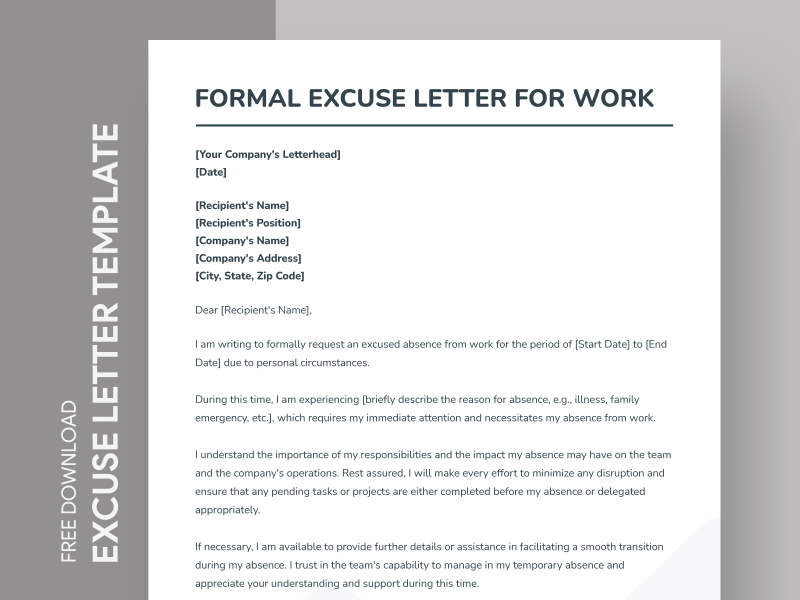 excuse letter for absence in work