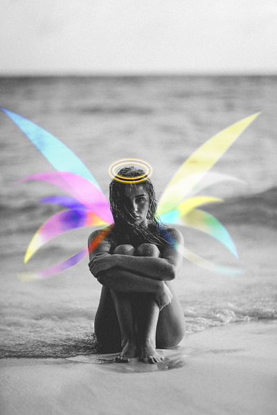 Serene Seaside Angel: A Tranquil Vision created in AdobePS adobe design illustration photoshop retouch