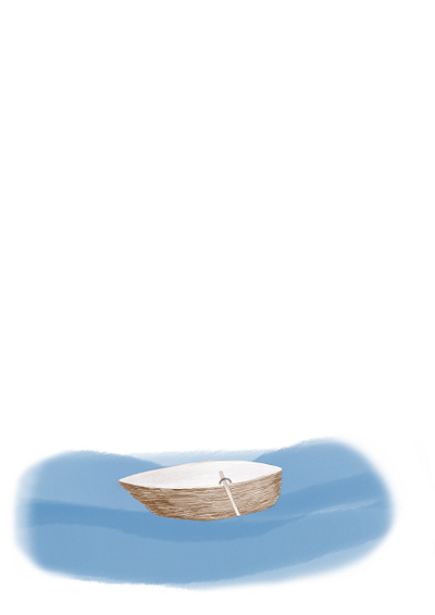 The Boat Departs the Shore boat design fresco haiku art illustration poem water