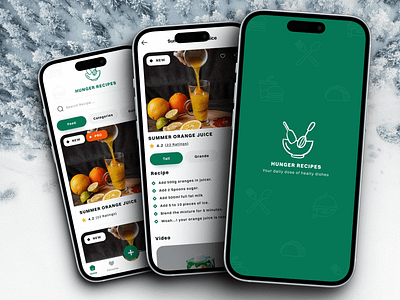 Hunger Recipes App android app design appdesigning appuiuxdesign branding design interface mobile app design uiuxdesign uiuxinspiration userinterfacedesign