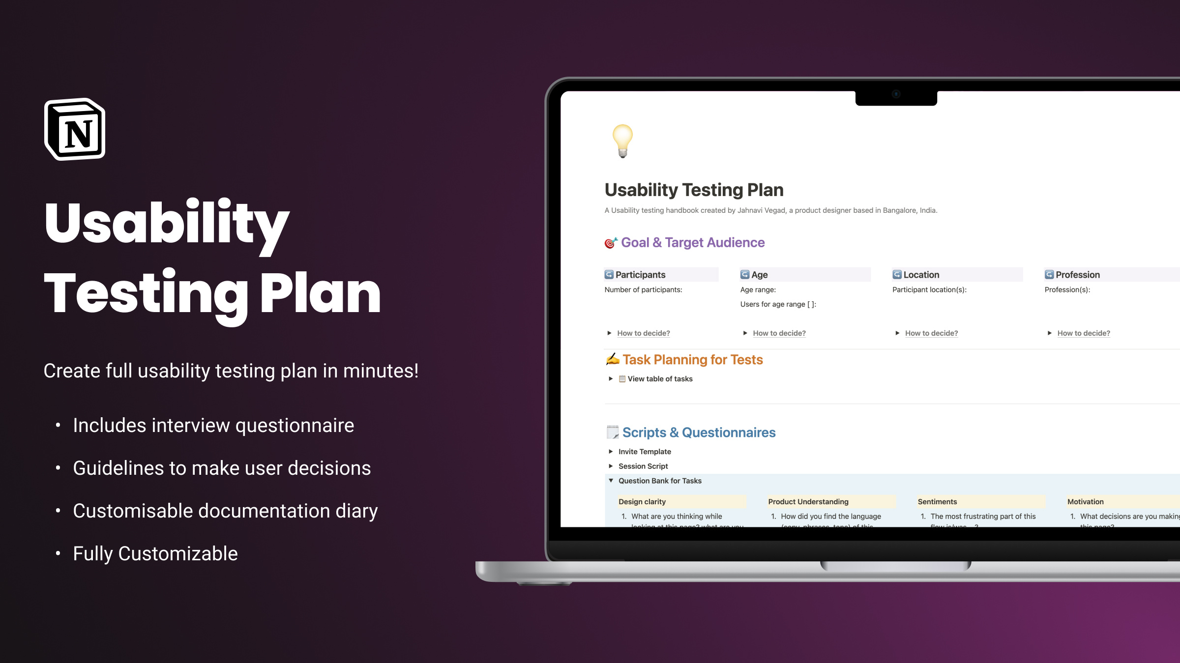 Freebie for UX Designers/Researchers! 🎉 design community design tools designresource dribble freebie freebie interaction design notion notion template planning product design senior ux designer template uiux usability testing user testing ux ux design ux process ux research uxdesign