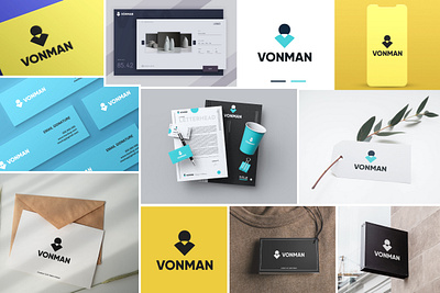 Brand Identity Design: VONMAN Logo brand design branding corporate identity graphic design illustration letter logo logo logo design man man icon presentation template v v letter