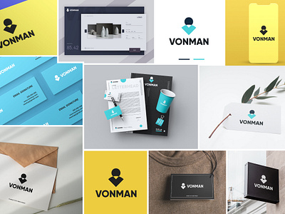 Brand Identity Design: VONMAN Logo brand design branding corporate identity graphic design illustration letter logo logo logo design man man icon presentation template v v letter