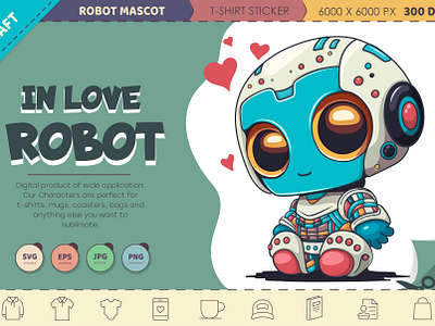 Cartoon robot in love. android art cartoon character chibi comic cyborg design illustration love machine mascot robot sticker vector