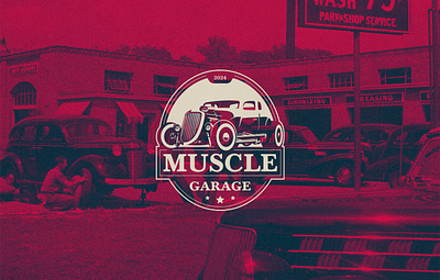 Muscle Garage art branding classic design garage graphic design illustration logo machine nimadelavari red repair shop sport the mechanic vector vintage