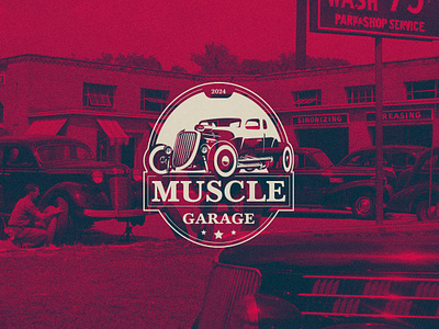 Muscle Garage art branding classic design garage graphic design illustration logo machine nimadelavari red repair shop sport the mechanic vector vintage
