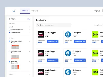 Publishers Page UI Design branding ui user interface ux