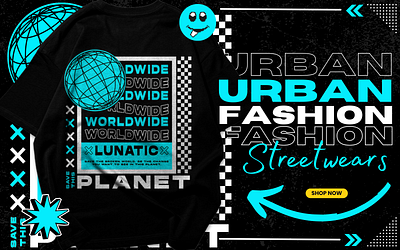 Worldwide lunatic urban streetwear planet design anime branding design fashion graphic design grunge lunatic planet print streetwear tshirt