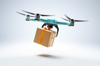 Drone delivery box in the air 3d perspective 3d product brand delivery delivery box drone drone delivery visual design