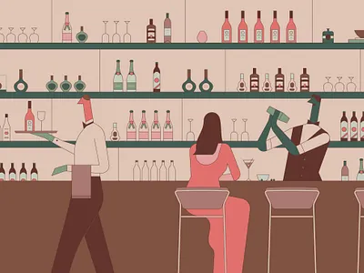 Shaken, not stirred. bar bartender bottle character cocktail drinks glasses green illustration martini shaken not stirred vector wine