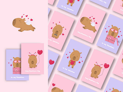 Capybaras in love card collection capybara graphic design heart valentine card valentine day vector