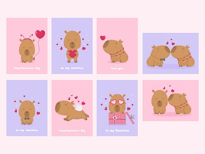 Capybaras in love card collection graphic design illustration valentine card valentine day