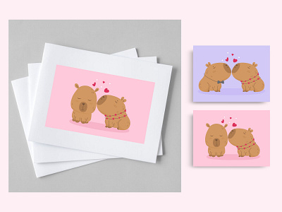 Capybaras in love card collection celebration collection design february 14 graphic design holiday illustration valentine cards valentine day card