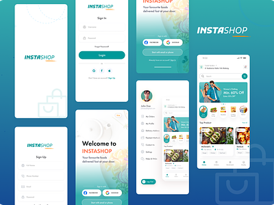 InstaShop E-commerce Mobile App flat graphic design icon illustration ui ux vector