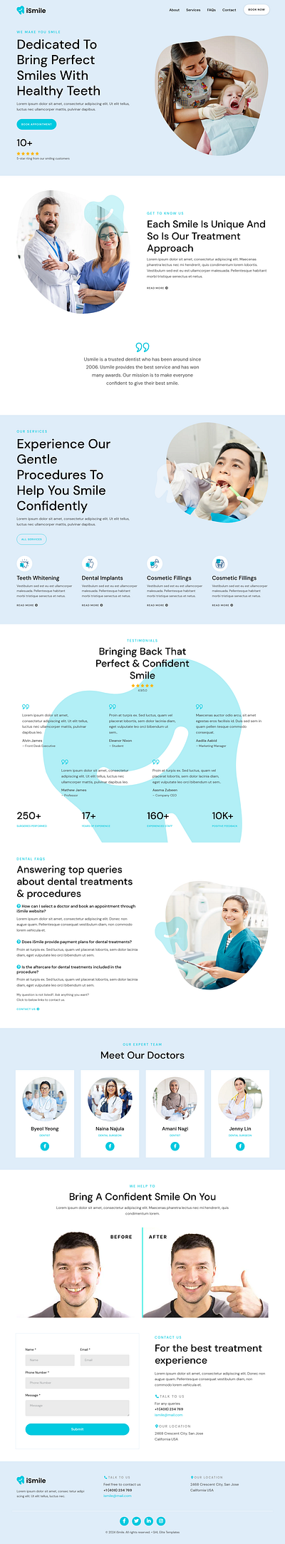 iSmile Dentist Website Template for GoHighLevel agency template dental design funnel design funnel template funnel theme ghl ghl template gohighlevel illustration smile teeth tooth ui