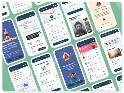 Step Tracking Mobile App activity b2b calories exercise gamification health app leaderboard maps organisation pedometer progress running statistics step counter step tracking training uiux walkathon wellness workout