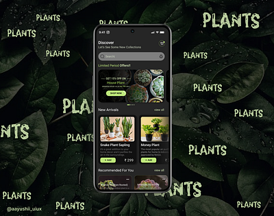 Plants Mobile App Design 3d appdesign branding design dribbble figma graphic design illustration logo plants programing ui uiux user interface userexperience