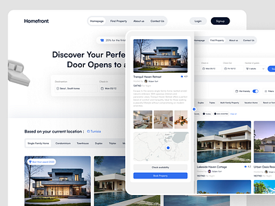 Homefront Booking booking clean dailyui filter minimal rent rental search travel ui