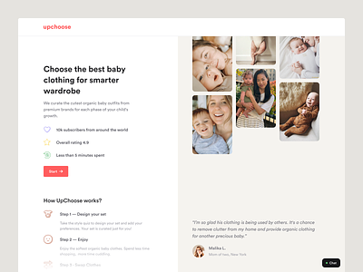 Upchoose — Signup vol. 01 baby clean clothes flow product quiz signup ui ux warm web