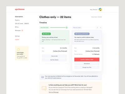 Upchoose — Profile baby clean clothes design product saas ui ux web