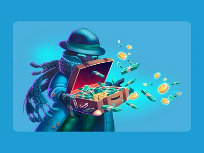 Knifex - Brief Case With Money | Bonus Program Promo Art 2d bills blockchain branding brief case case casino casino art casino illustration character chest coins crypto gambling game gaming igaming illustration knife money