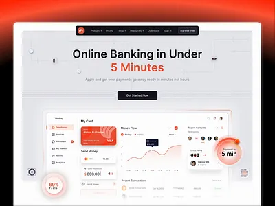 Finance banking Landing page - Animation & Minimalist 3d animation banking figma finance graphic design illustration interactive landing landing page minimalist money motion graphics new orange ui ux