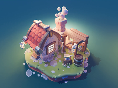 Blacksmith House Tutorial 3d blacksmith blender diorama game art illustration isometric process render tutorial