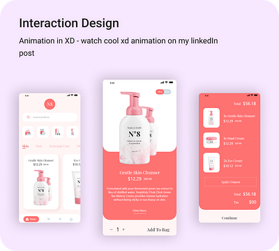Cosmetics App - Interaction Design adobe xd app branding dark theme design e commerce app interaction design light theme product design prototyping ui ux