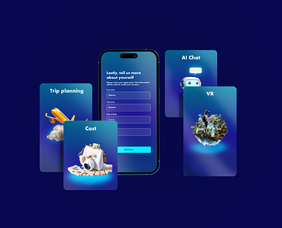 AI/Machine Learning Onboarding screens 3d ai app character design graphicdesign illustration inspiration onboarding page ui