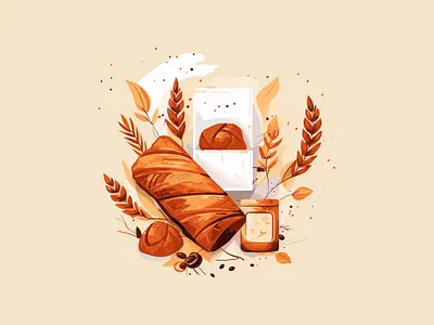 Bakery Illustration ai bakery branding bread design graphic design illustration oats pastries vector warm color