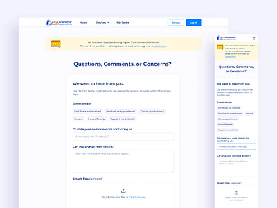 Contact page for MyConstructor attach files contact page design faq form ui ux web design